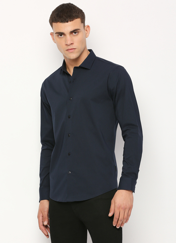Men Navy Cut Away Collar Full Sleeve Shirt