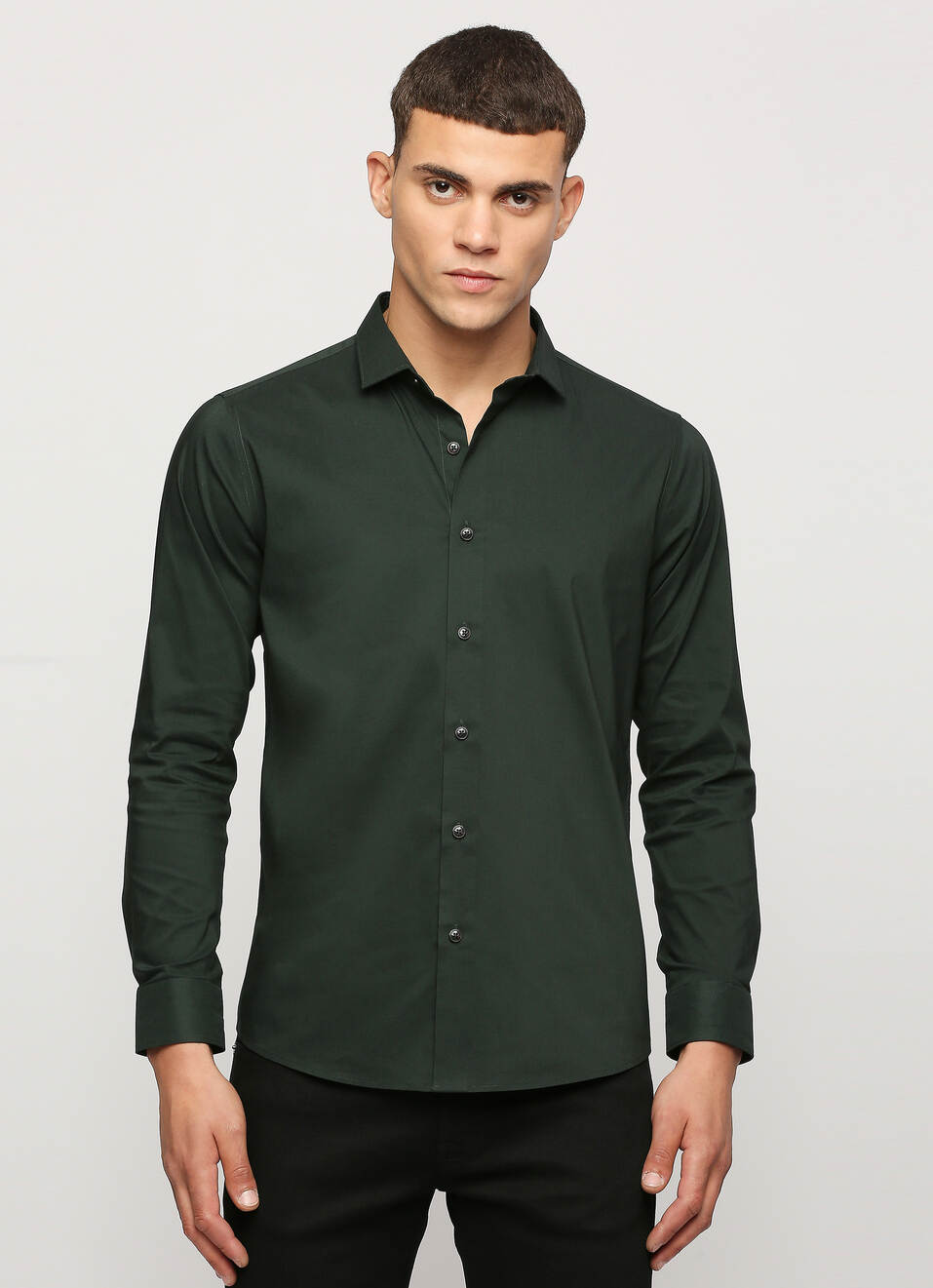 Men Green Cut Away Collar Full Sleeve Shirt, , large image number 1