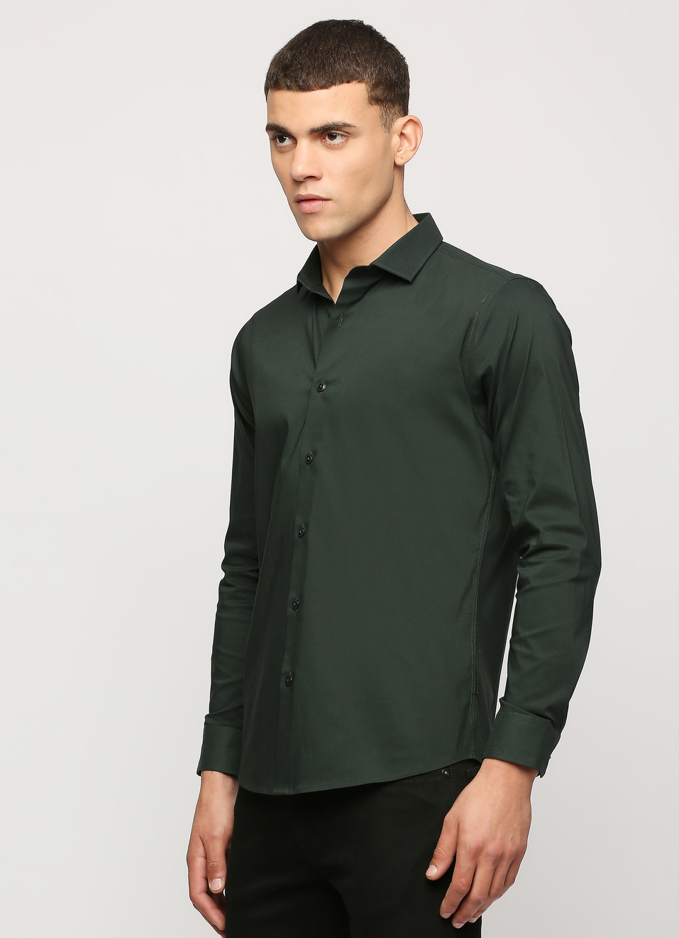 Men Green Cut Away Collar Full Sleeve Shirt, , large image number 3