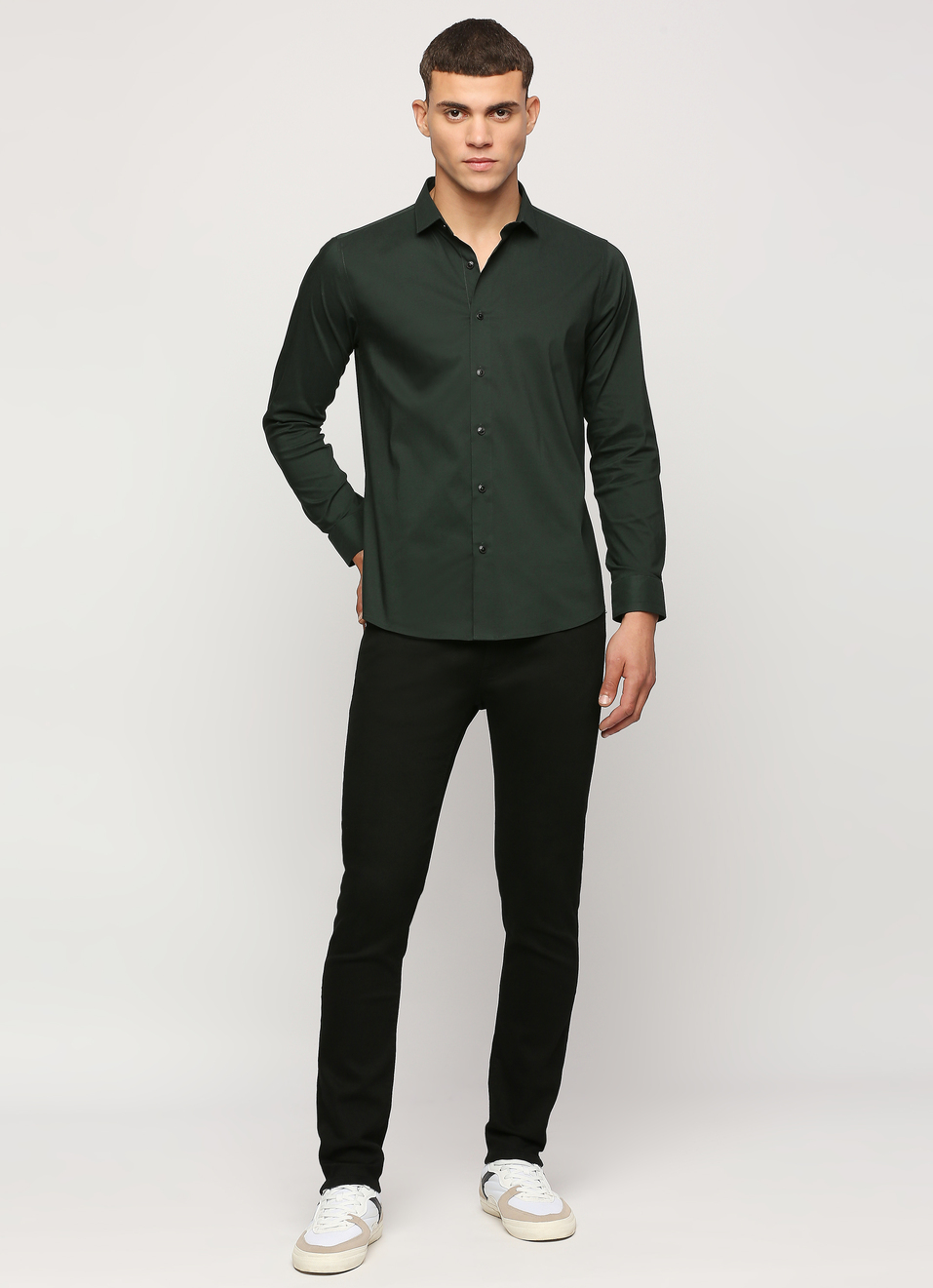 Men Green Cut Away Collar Full Sleeve Shirt, , large image number 5
