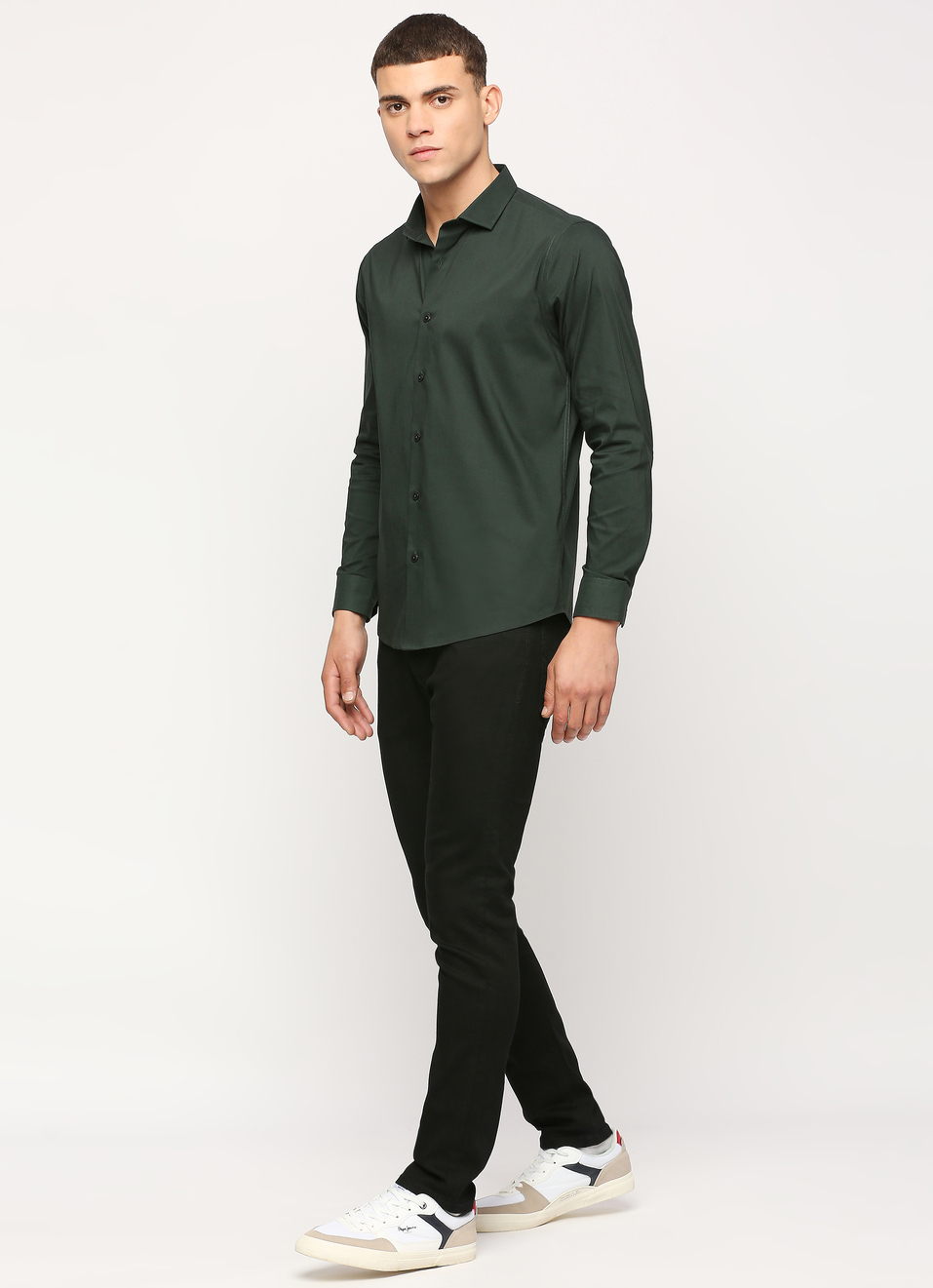 Men Green Cut Away Collar Full Sleeve Shirt, , large image number 6