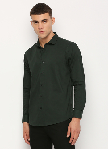 Men Green Cut Away Collar Full Sleeve Shirt