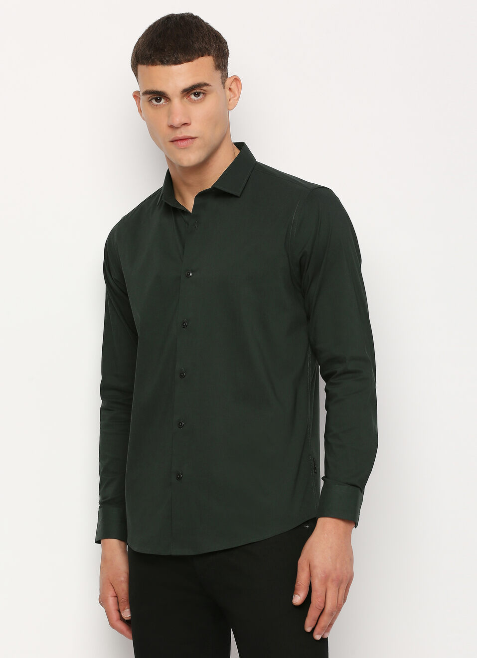 Men Green Cut Away Collar Full Sleeve Shirt, , large image number 0