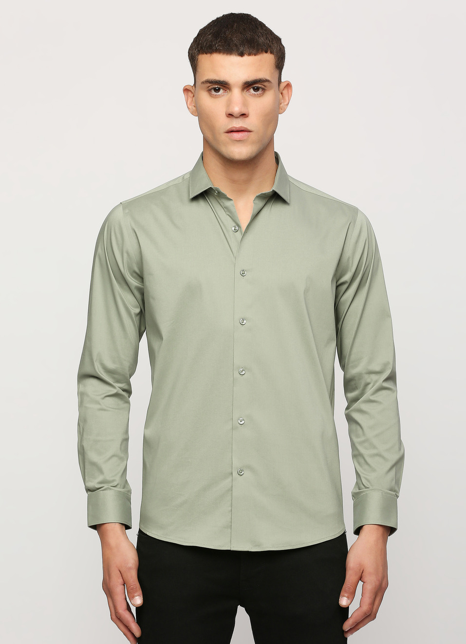 Men Green Cut Away Collar Full Sleeve Shirt, , large image number 1