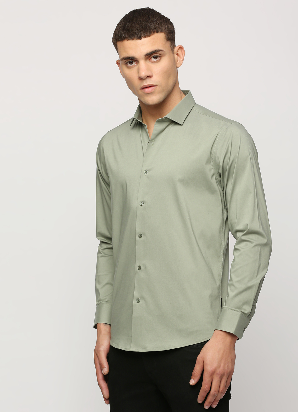 Men Green Cut Away Collar Full Sleeve Shirt, , large image number 3