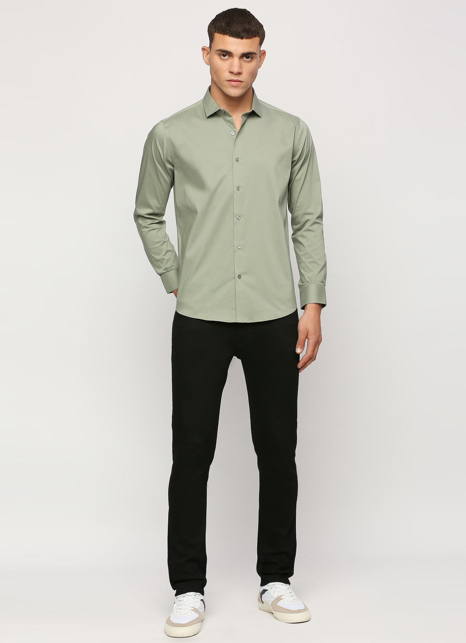 Men Green Cut Away Collar Full Sleeve Shirt, , large image number 5