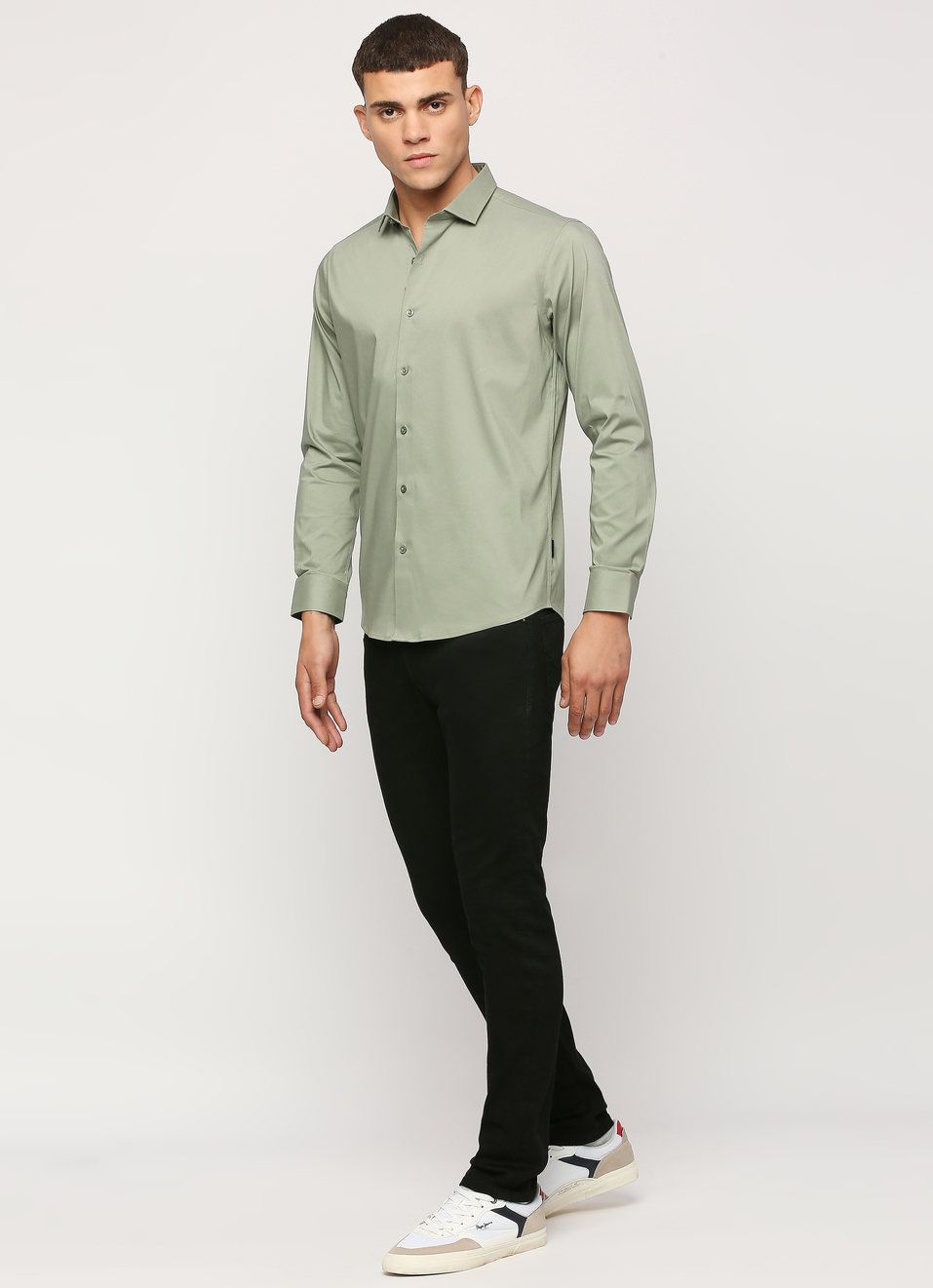 Men Green Cut Away Collar Full Sleeve Shirt, , large image number 6