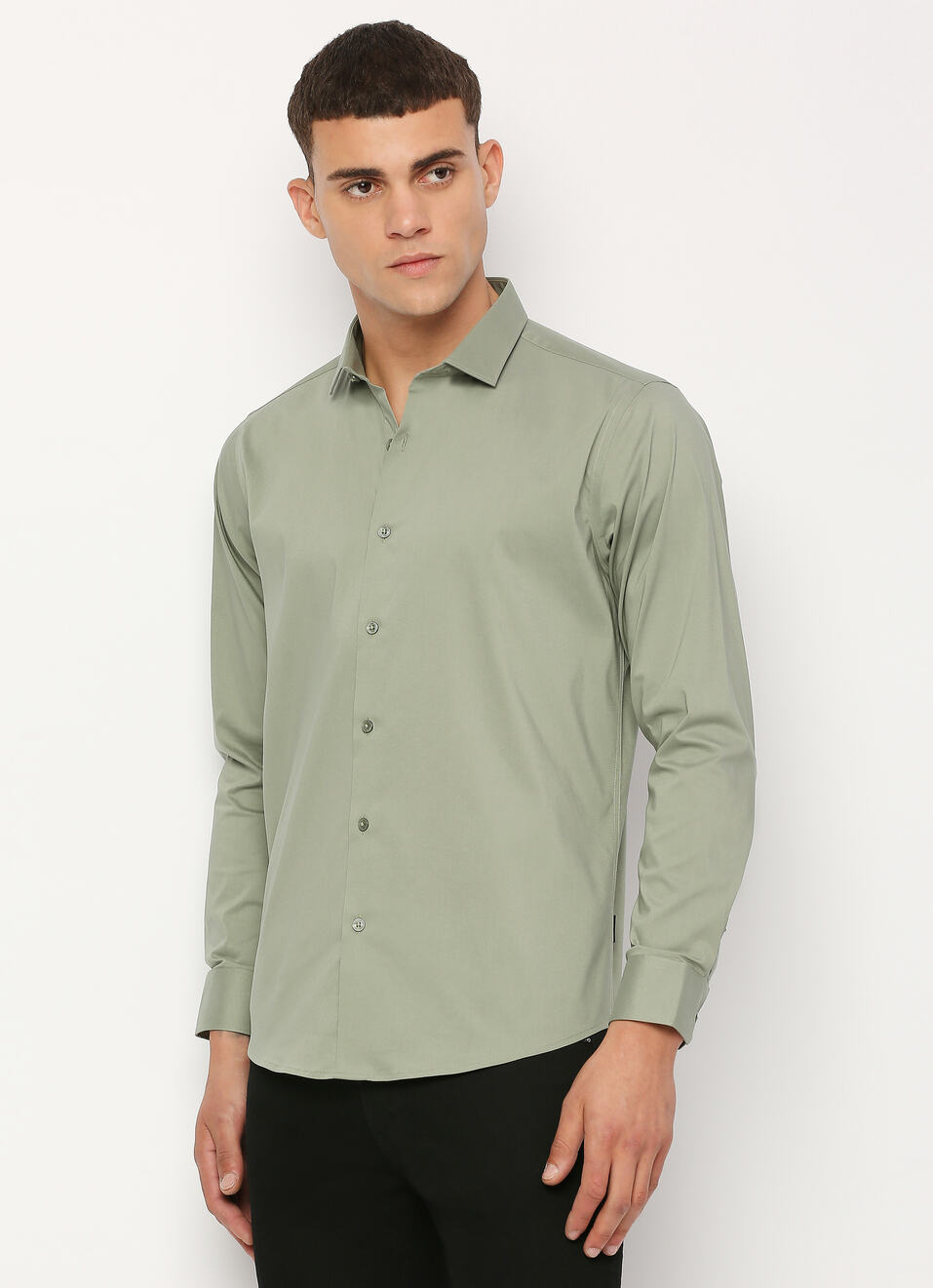 Men Green Cut Away Collar Full Sleeve Shirt, , large image number 0