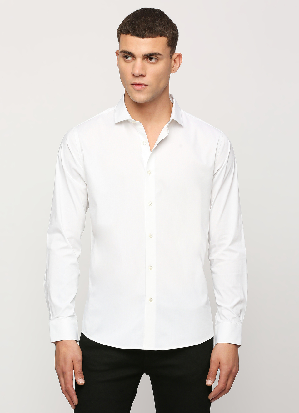 Men White Cut Away Collar Full Sleeve Shirt, , large image number 1