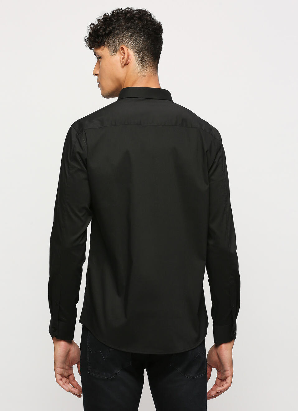 Men Black Cut Away Collar Full Sleeve Shirt, , large image number 2