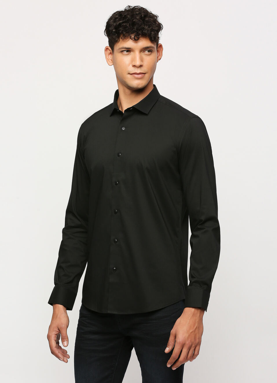 Men Black Cut Away Collar Full Sleeve Shirt, , large image number 3