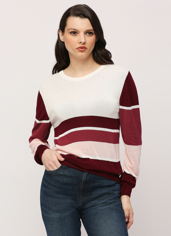 Burgundy Striped Full Slevee Flat Knit Top