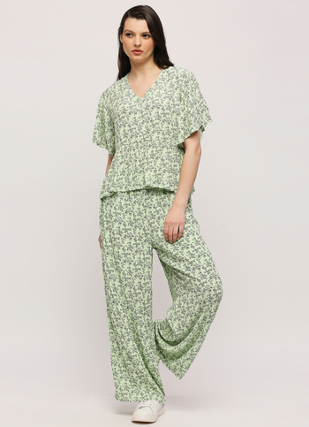 Green Leaf Printed Half Sleeve Peplum Top