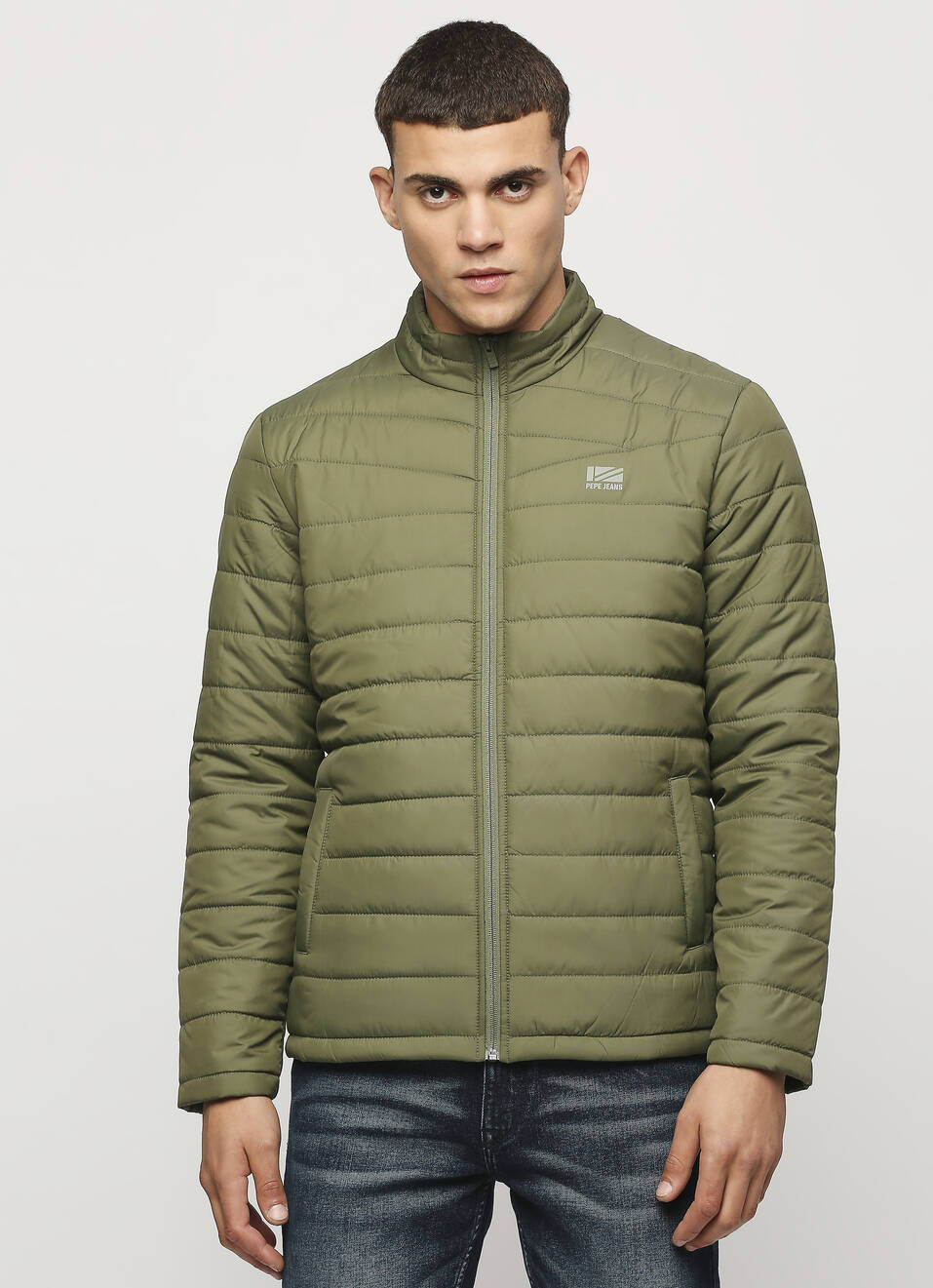 Olive Solid Puffer Jacket, , large image number 1