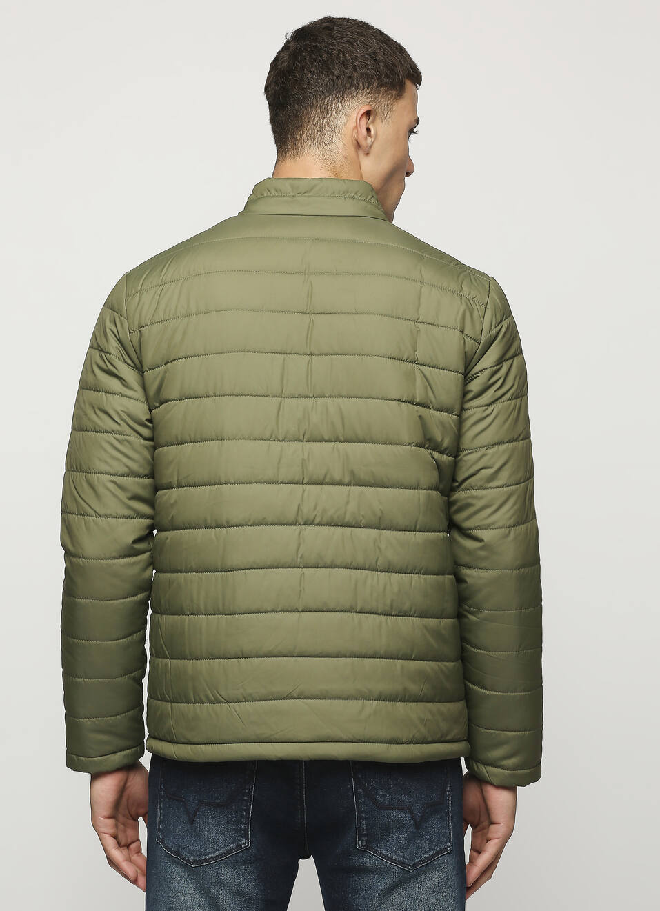 Olive Solid Puffer Jacket, , large image number 2
