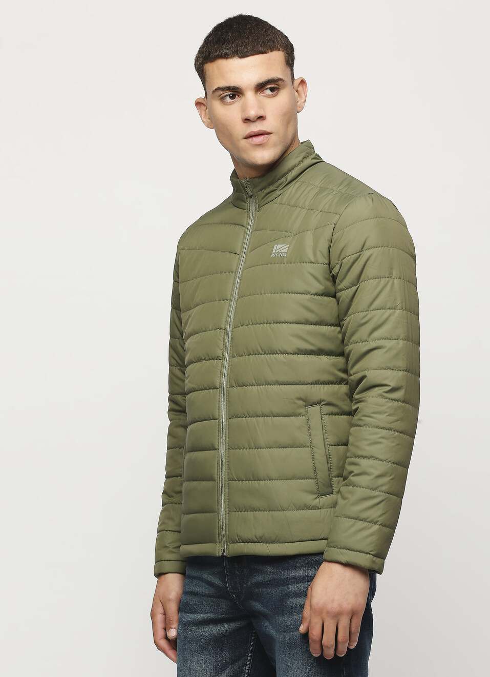 Olive Solid Puffer Jacket, , large image number 3