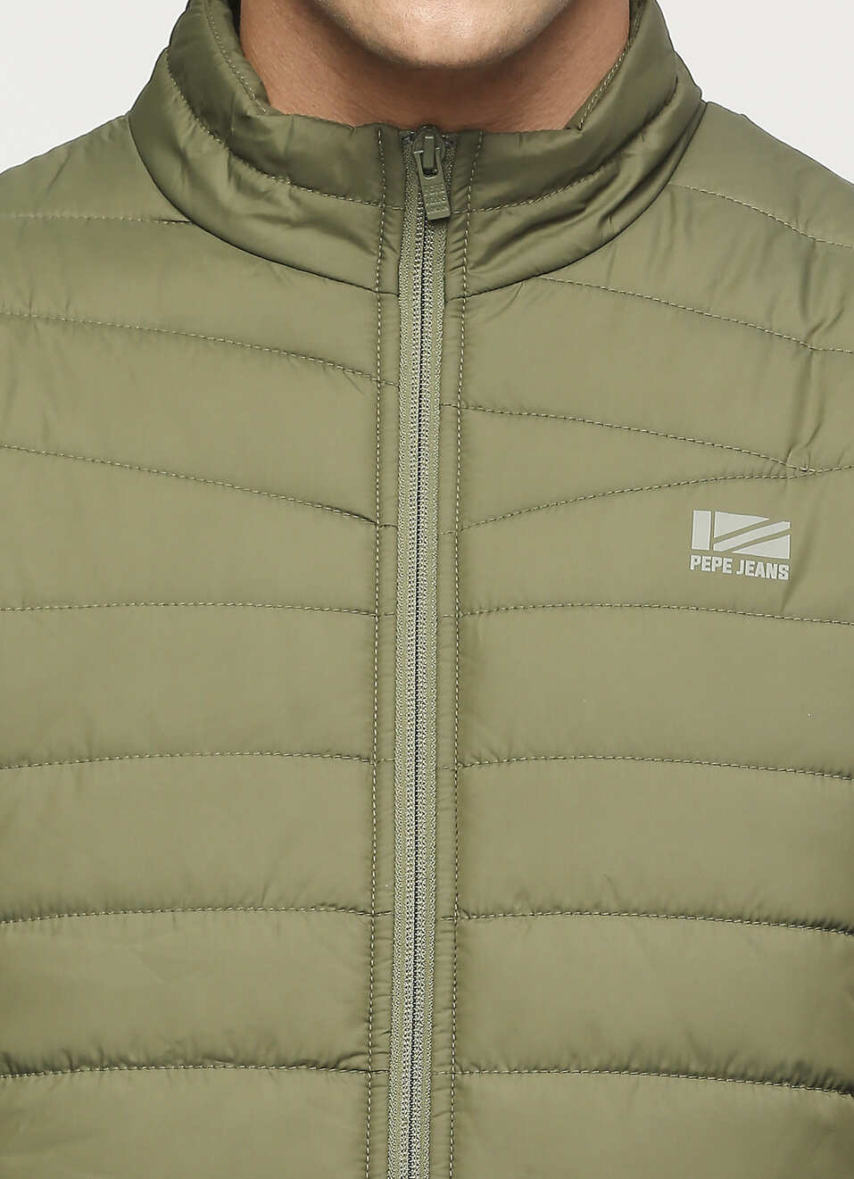 Olive Solid Puffer Jacket, , large image number 4