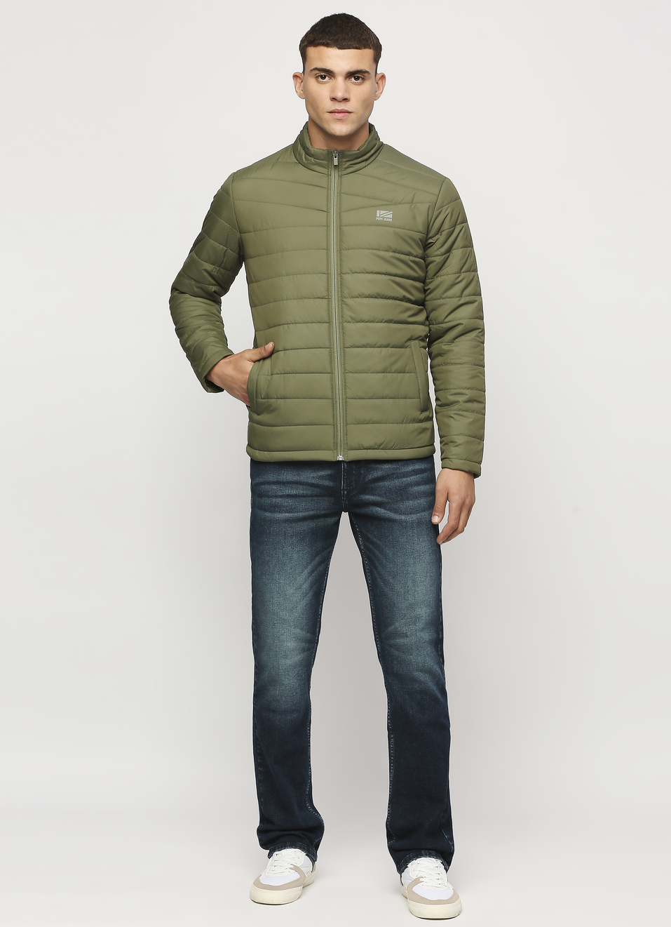 Olive Solid Puffer Jacket, , large image number 5