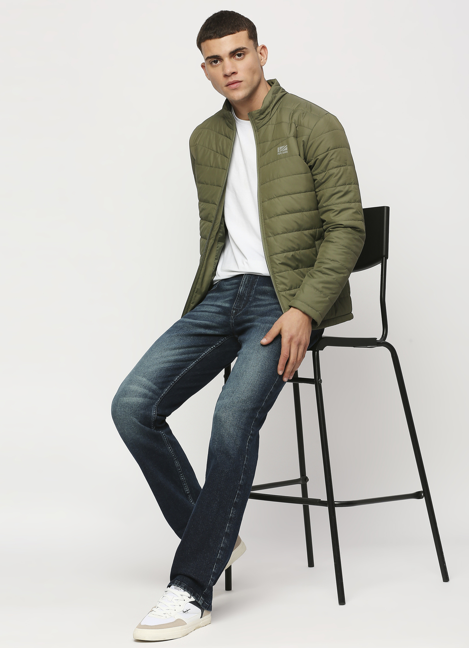 Olive Solid Puffer Jacket, , large image number 0