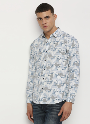 White All Over Printed Long Sleeve Shirt