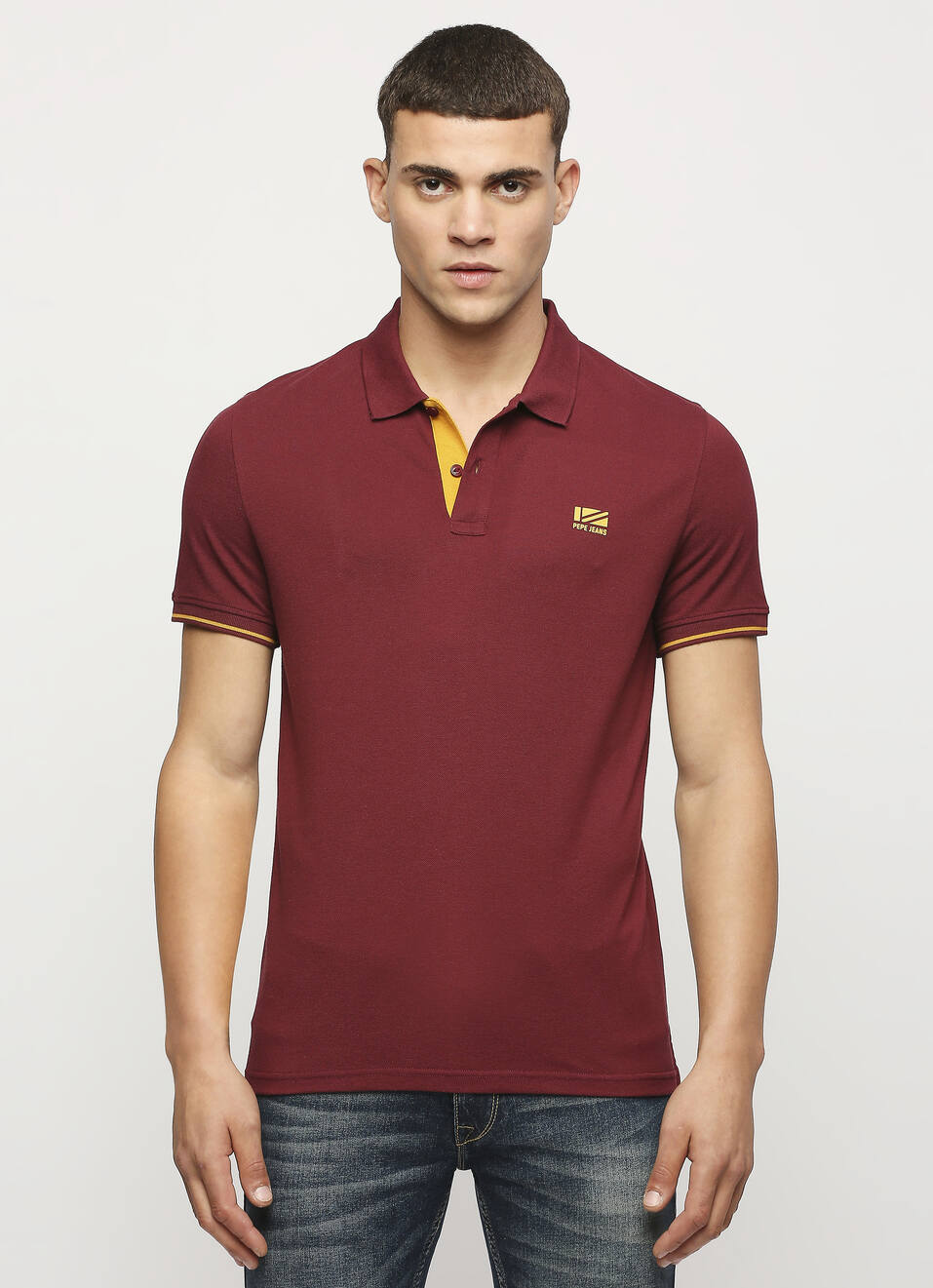 Burgundy Solid Short Sleeve Polo, , large image number 1
