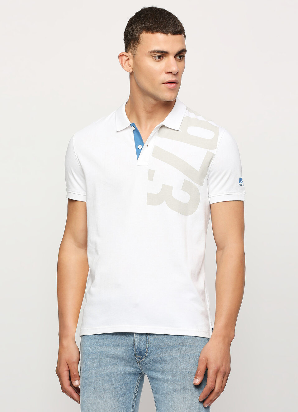 White Graphic Printed Short Sleeve Polo, , large image number 1