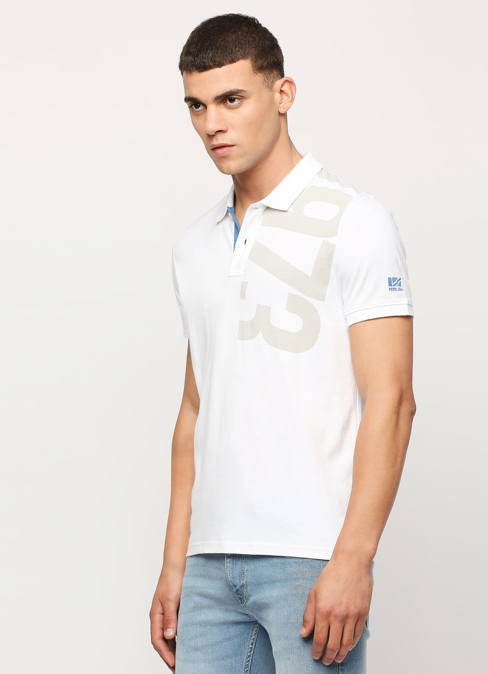 White Graphic Printed Short Sleeve Polo, , large image number 3
