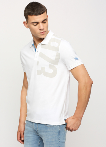 White Graphic Printed Short Sleeve Polo