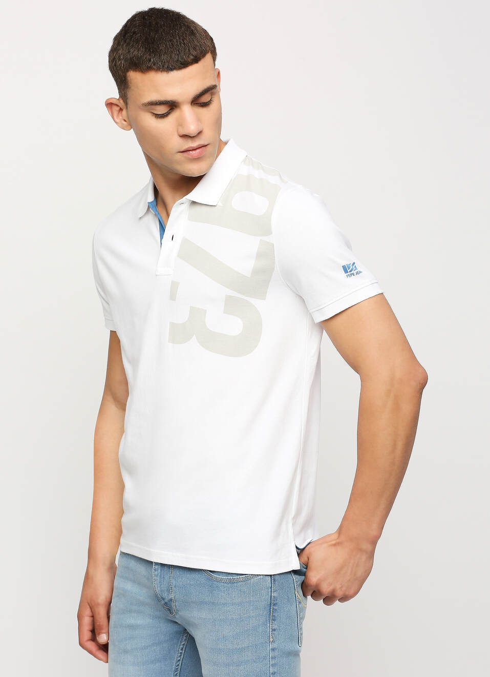 White Graphic Printed Short Sleeve Polo, , large image number 0
