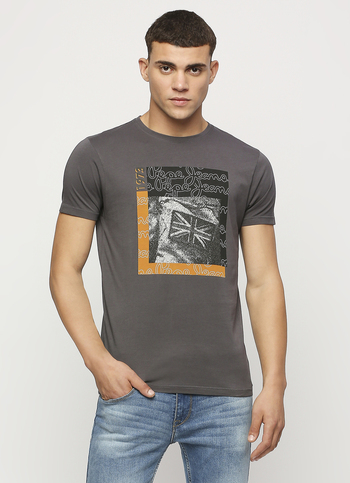 Grey Union Jack Printed Short Sleeve Tee