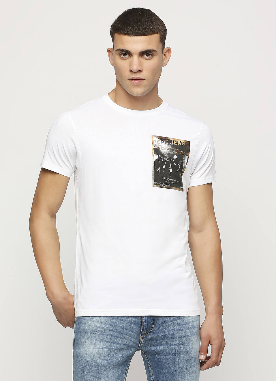 White Printed Short Sleeve Tee, , large image number 0