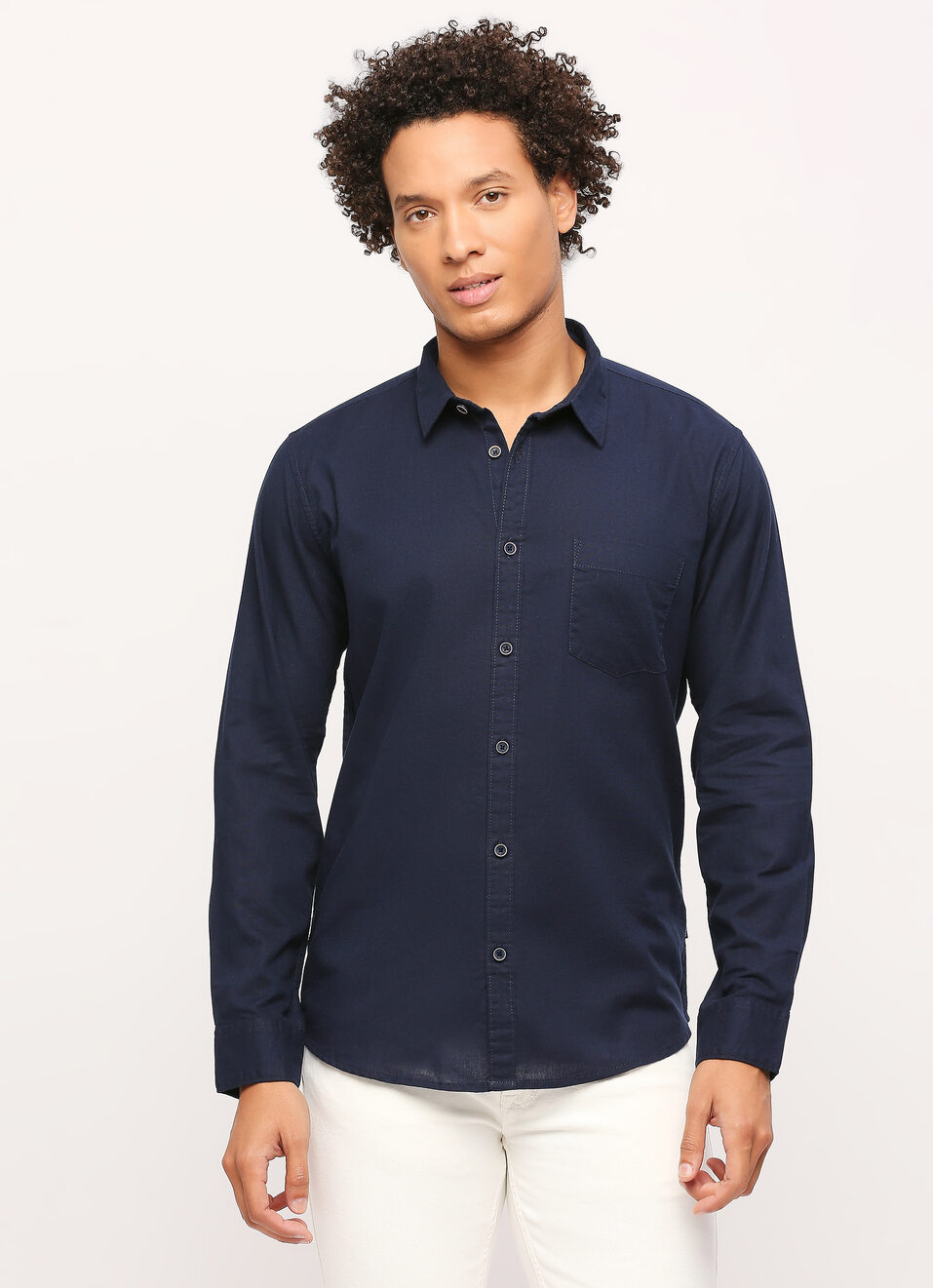 Navy Solid Long Sleeve Shirt, , large image number 1