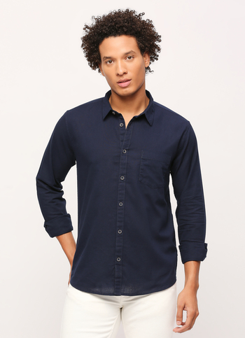 Navy Solid Long Sleeve Shirt