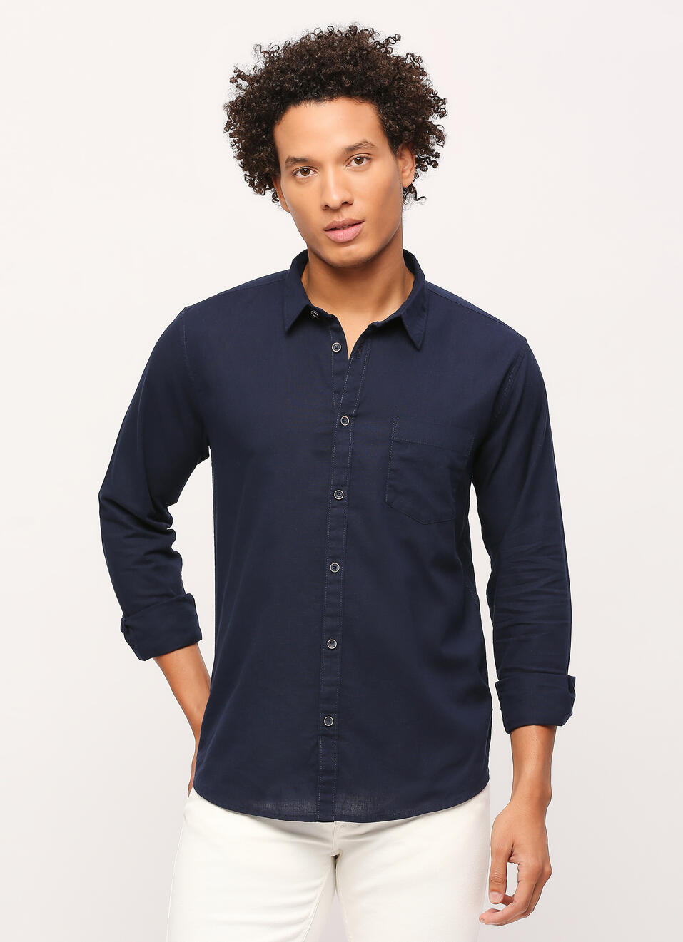 Navy Solid Long Sleeve Shirt, , large image number 0