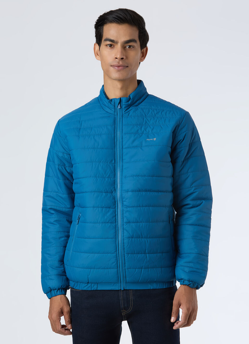 Men Teal Blue Quilted Puffer Jacket, , large image number 1