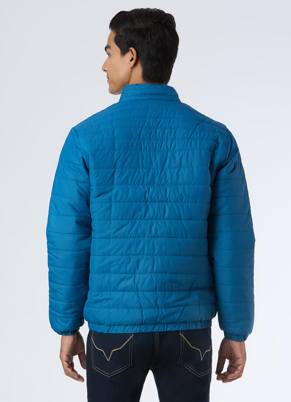Men Teal Blue Quilted Puffer Jacket, , large image number 2
