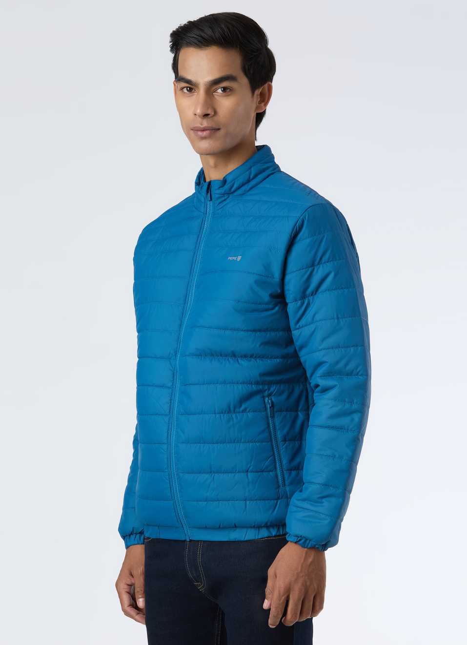 Men Teal Blue Quilted Puffer Jacket, , large image number 3