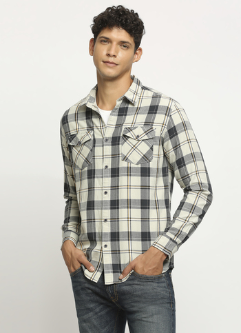 White Checks Long Sleeve Slim Fit Shirt