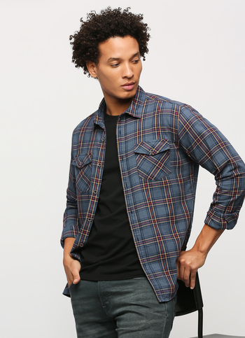 Blue Checks Long Sleeve Slim Fit Shirt