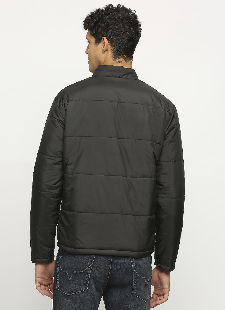 Black Colorblock Full Sleeve Puffer Jacket, , large image number 2
