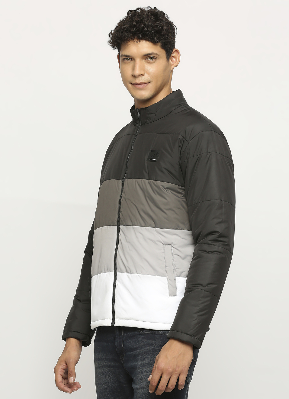 Black Colorblock Full Sleeve Puffer Jacket, , large image number 3