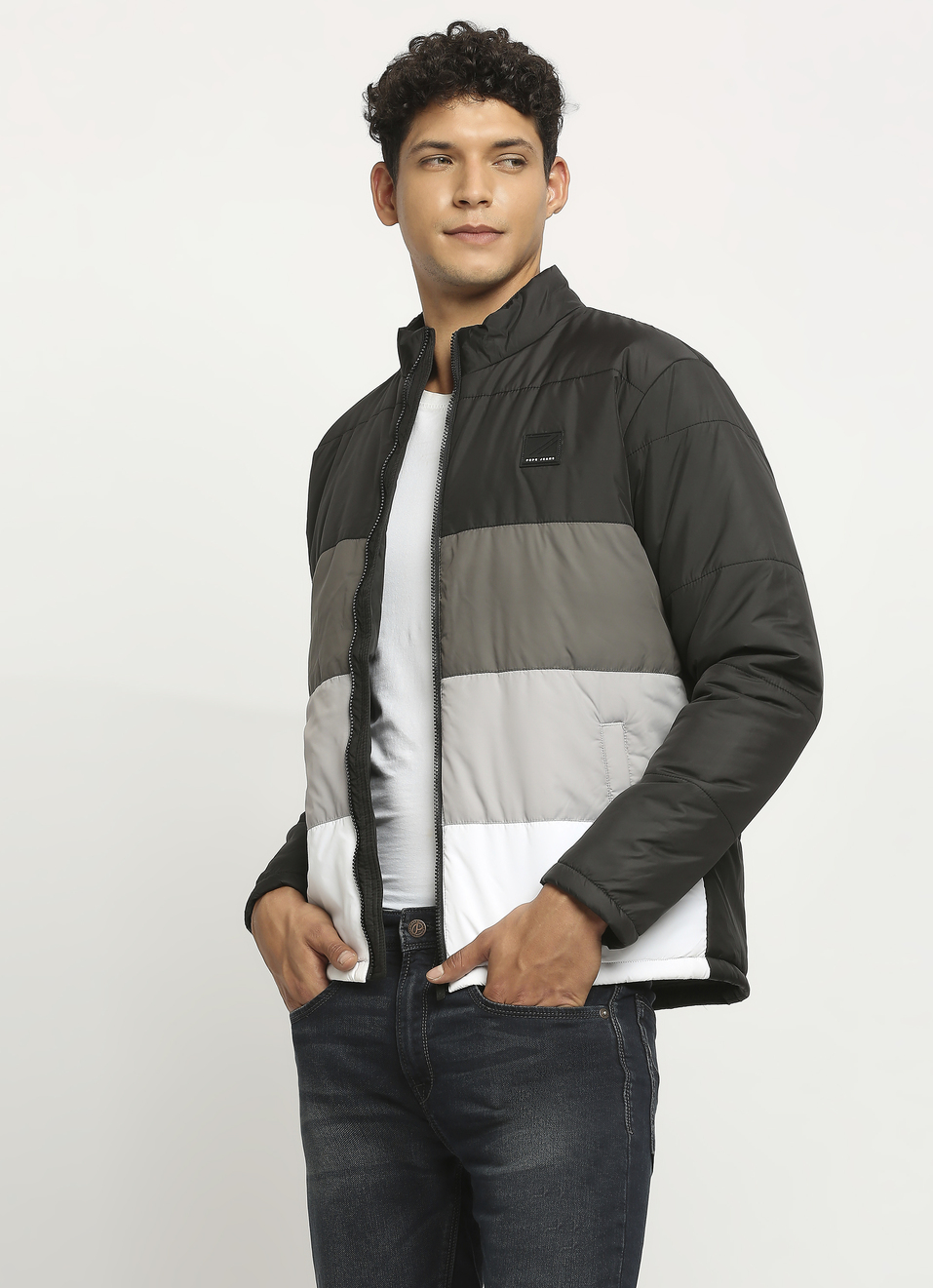 Black Colorblock Full Sleeve Puffer Jacket, , large image number 5