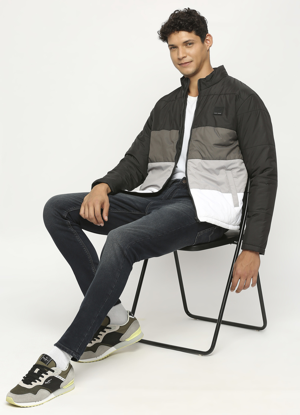 Black Colorblock Full Sleeve Puffer Jacket, , large image number 6