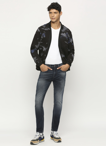 Black All Over Print Zip Through Sweatshirt