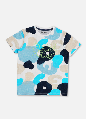 Boys Blue Abstract Print Neon Puff Branding T-shirt