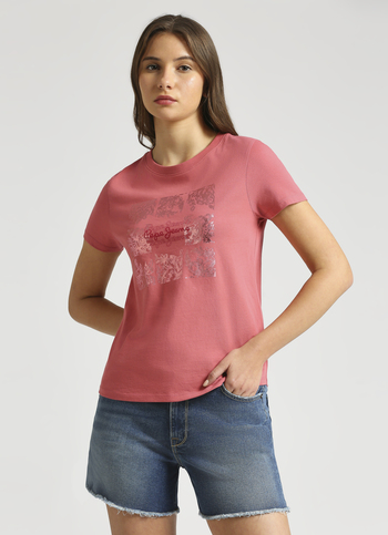 Pink Foil Print Short Sleeve T-shirt
