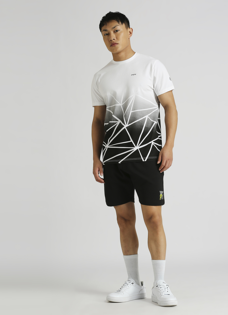 White-black Geomtric Print Short Sleeve T-shirt, , large image number 5