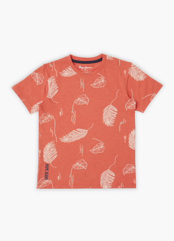 Boys Burnt Orange Tropical Leaves Print Short Sleeve T-shirt