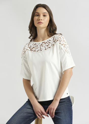 White Lace Detail Extended Shoulder Top
