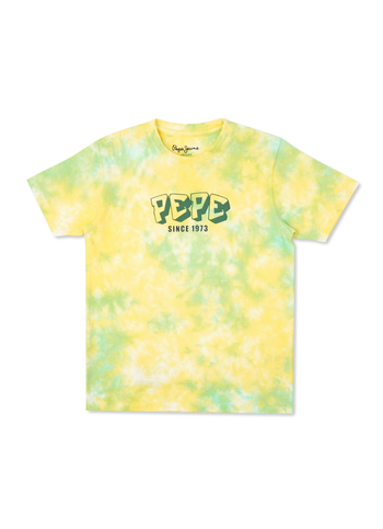Boys Yellow Tie Dye Puff Print Short Sleeve T-shirt